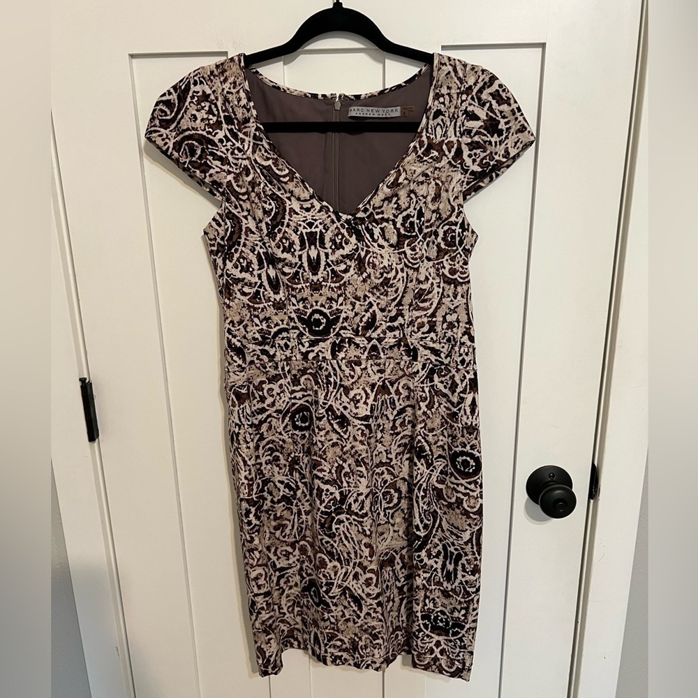 MARK NEW YORK ANDREW MARC Brown Cap Sleeve Cotton Blend Cocktail Dress Size 8
